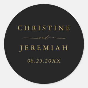 Simple Black Gold Modern Script Wedding Classic Round Sticker