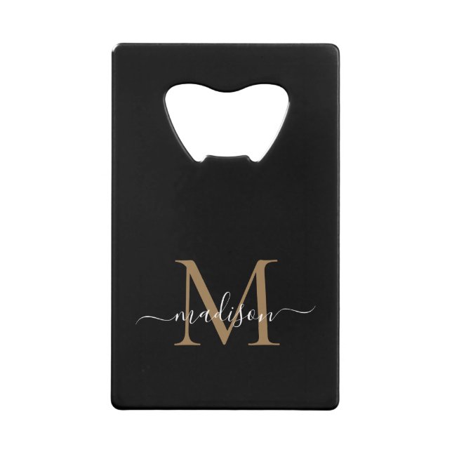 Simple Black Gold Monogram Elegant Script Name (Front)