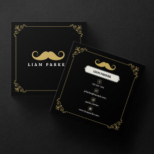 Simple Black & Gold Moustache Barber Shop Vintage Square Business Card