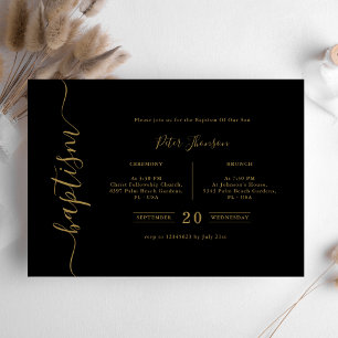 Simple Black & Gold Script Baptism Gender Neutral Invitation