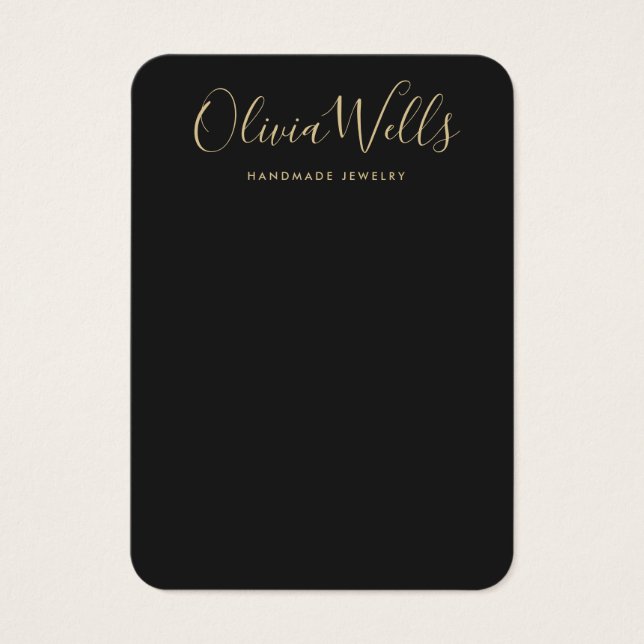 Simple Black Gold Script Earring Display Card (Front)