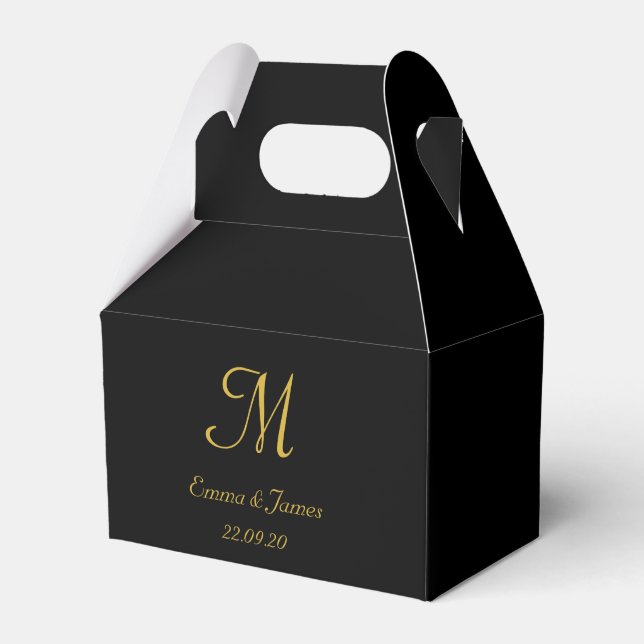 Simple Black & Gold Script Monogram Wedding  Favour Box (Front Side)