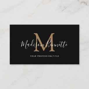 Simple Black Gold Script Typography Monogram Business Card