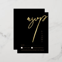 Simple Black Gold Script Wedding RSVP Gold
