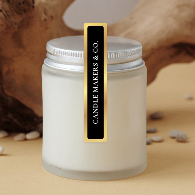 Simple Black & Gold Tamper Proof Thin Candle Label (Ensure your products are tamper proof with these elegant gold effect labels)