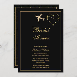 Simple Black Gold Travel Bridal Shower Invitation