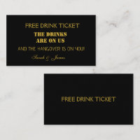 Simple Black & Gold Wedding Drink Ticket Voucher