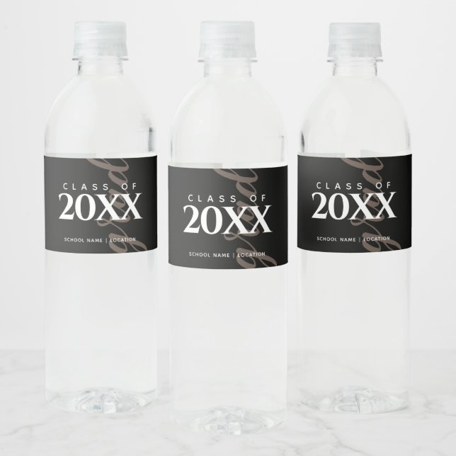Simple Black Gold White Graduation Custom  Water Bottle Label (Bottles)