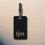 Simple Black Golden Masculine Monogram Luggage Tag<br><div class="desc">Simple elegant customisable luggage tag design with black background,  golden bold monogram.</div>