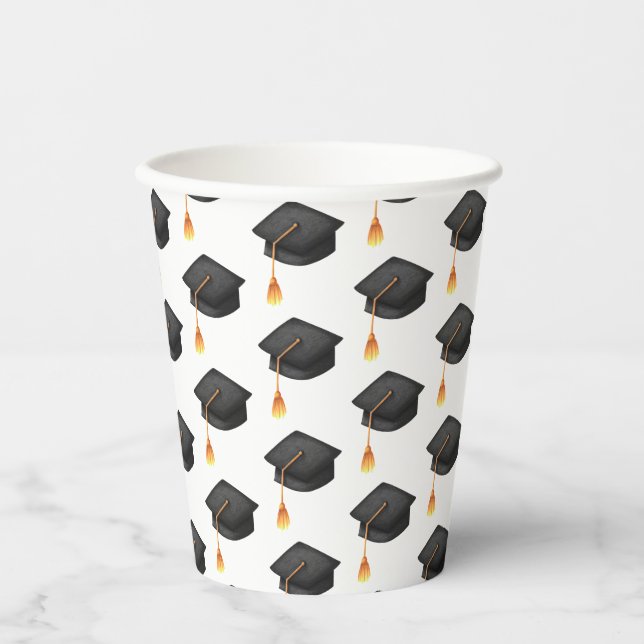 Simple Black Graduation Hat Pattern Paper Cups (Front)