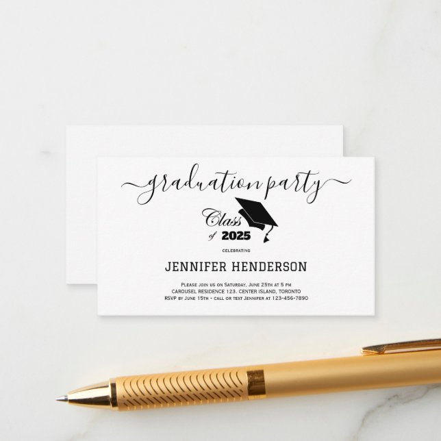 Simple Black Graduation Party Class Of 2025 Enclosure Card (Front/Back In Situ)