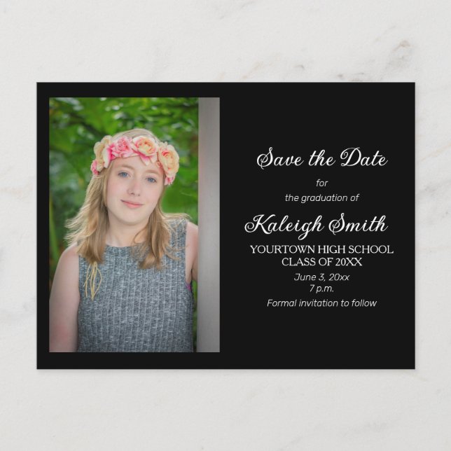 Simple Black Graduation Save the Date Announcement Postcard (Front)