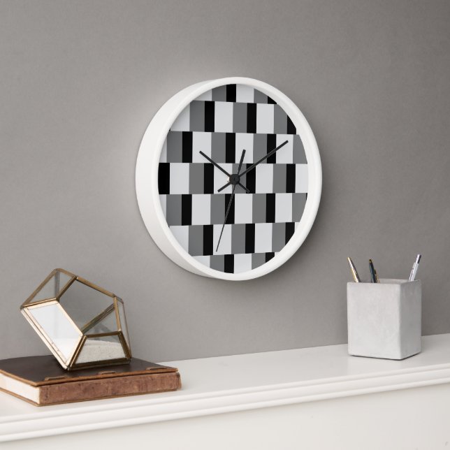 Simple Black & Grey Chequered Pattern Clock (Office)