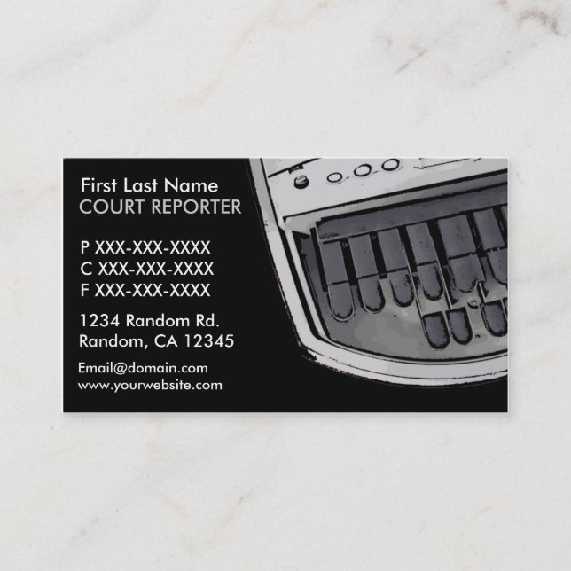 Simple black grey court reporter business cards (Front)