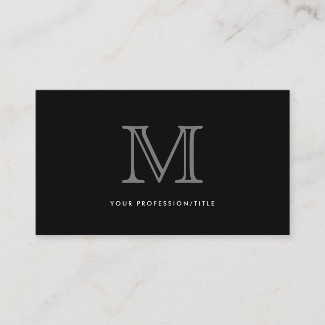 Simple Black Grey Modern Typography Monogram Business Card (Front)