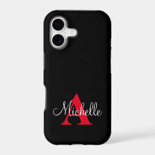 Simple Black Grey Red Your Monogram Personalised