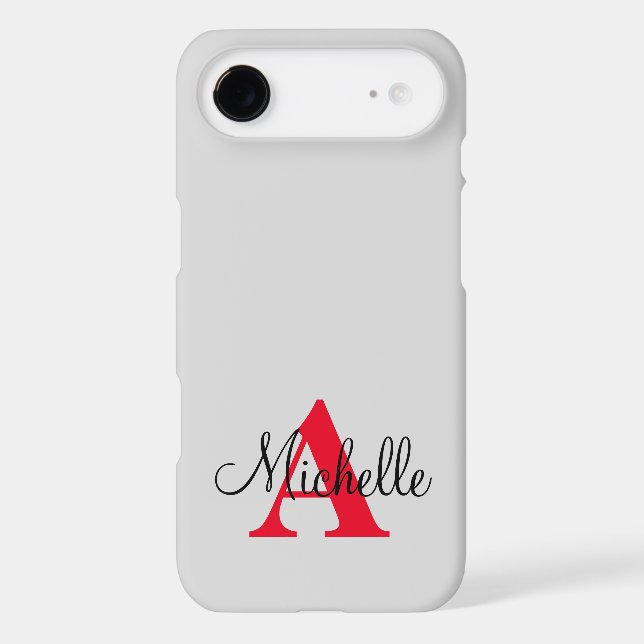 Simple Black Grey Red Your Monogram Personalised Case-Mate iPhone Case (Back)