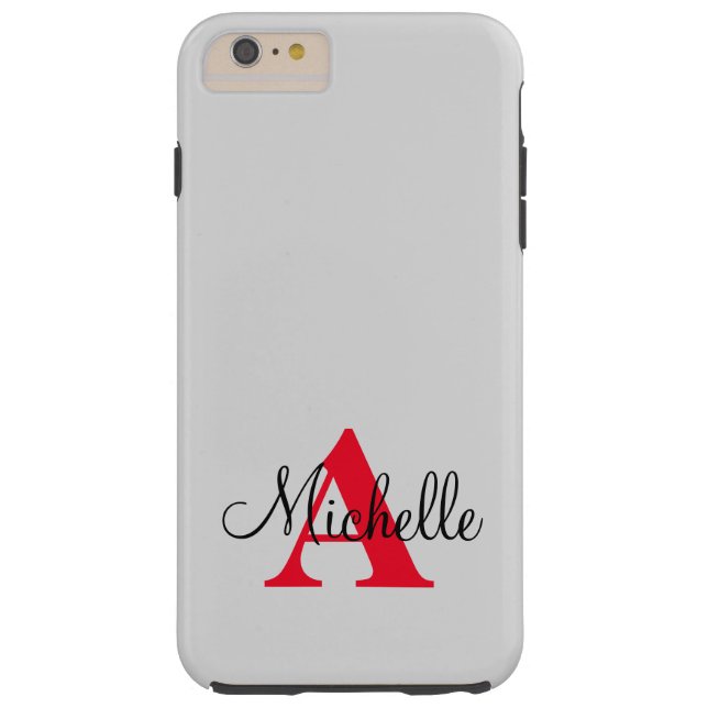 Simple Black Grey Red Your Monogram Personalised Case-Mate iPhone Case (Back)