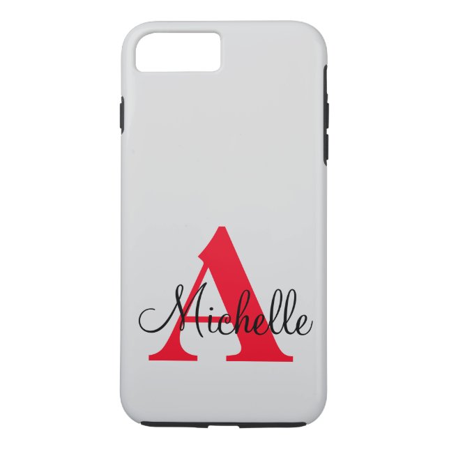 Simple Black Grey Red Your Monogram Personalised Case-Mate iPhone Case (Back)
