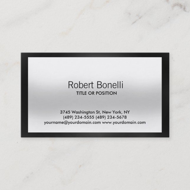 Simple Black Grey White Plain Modern Business Card (Front)