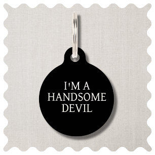Simple Black Handsome Devil Dog Round Pet Tag