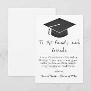 Simple Black Handwriting Cap Tassel Graduation Thank You Card