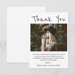 Simple Black Handwriting Photo Graduation Thank You Card