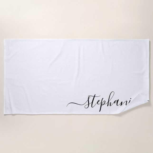 Simple Black Handwritten Calligraphy Signature Beach Towel (Front)