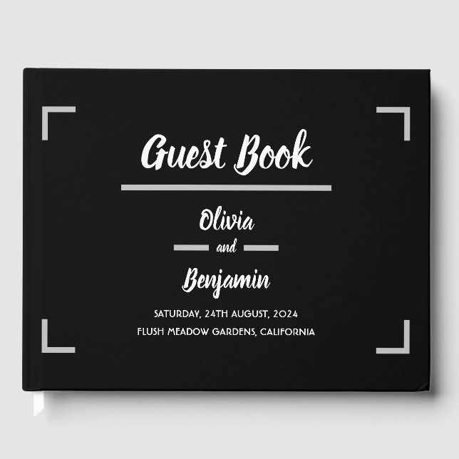 Simple Black Handwritten Script Wedding Guest Book (Front)