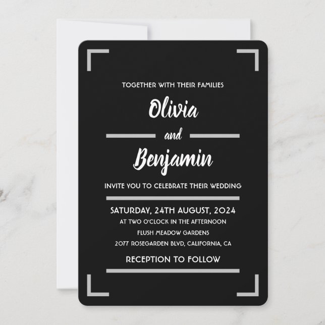 Simple Black Handwritten Script Wedding Invitation (Front)