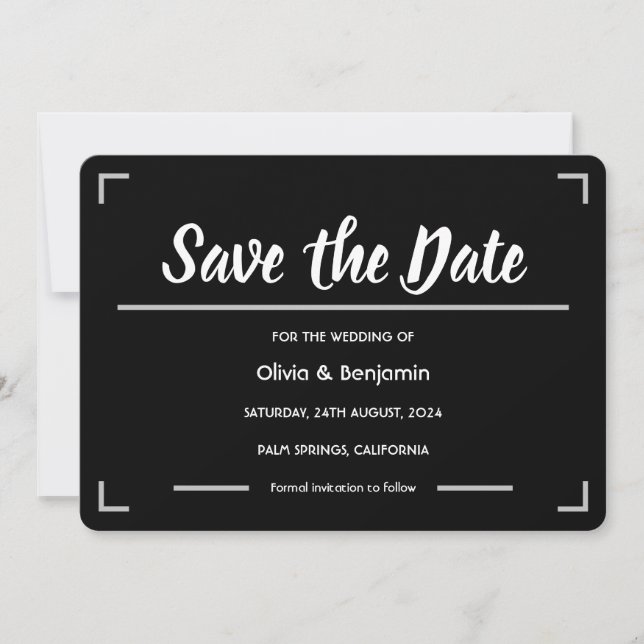 Simple Black Handwritten Script Wedding Save The Date (Front)