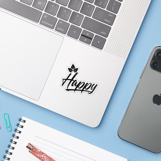 Simple Black Happy Text (Laptop w/ iPhone)