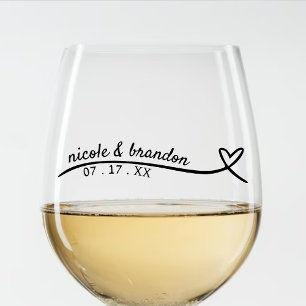 Simple Black Heart Line Wedding Stemless Wine Glass