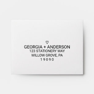 Simple Black Heart Printed Address RSVP Envelope