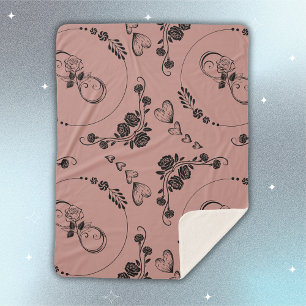 Simple Black Hearts, Floral, Infinity on Plum   Sherpa Blanket