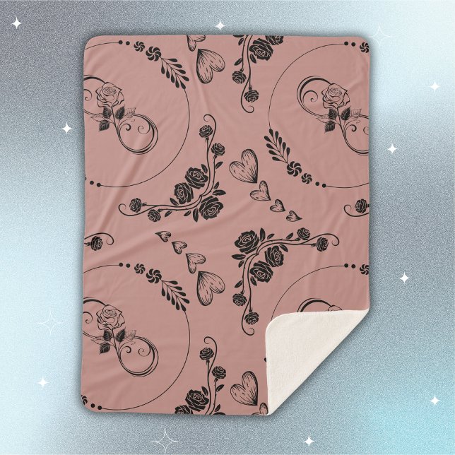 Simple Black Hearts, Floral, Infinity on Plum | Sherpa Blanket (Creator Uploaded)