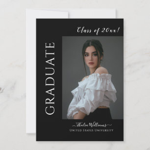 Simple Black High School College Photo Graduation  Invitation