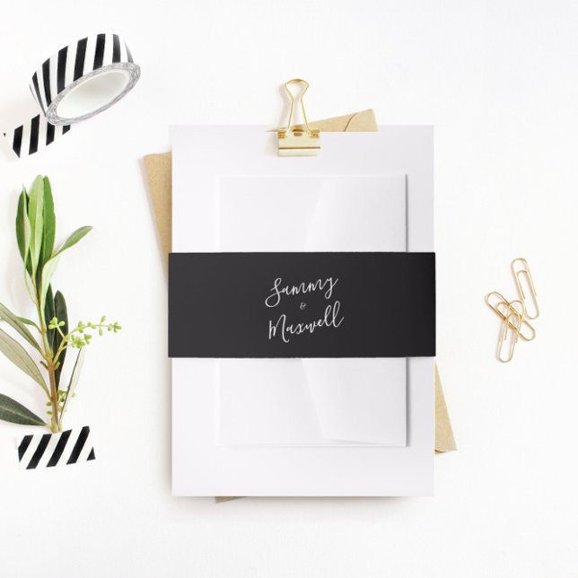 Simple Black Invitation Belly Band (modern typography bellow band black)