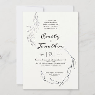 Simple Black Leaf Script Virtual Wedding Invitation