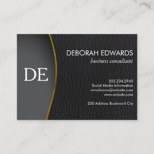 Simple Black Leather Monogram Business Card