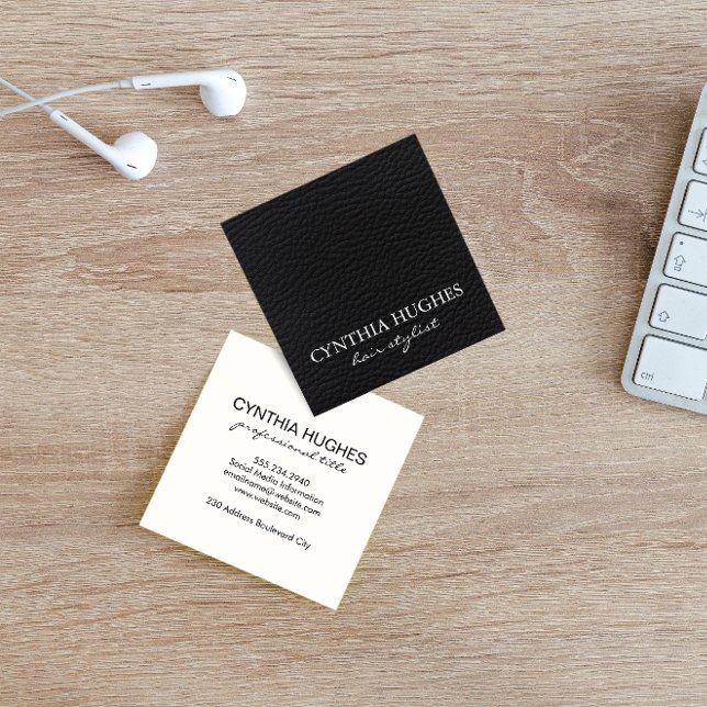 Simple Black Leather Square Business Card (Creator Uploaded)