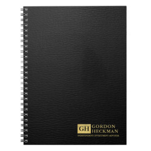 Simple Black Leather Texture Custom Monogram Notebook