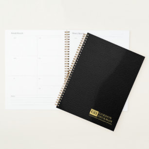 Simple Black Leather Texture Custom Monogram Planner
