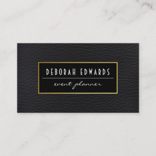 Simple Black Leather with Gold Frame Business Card
