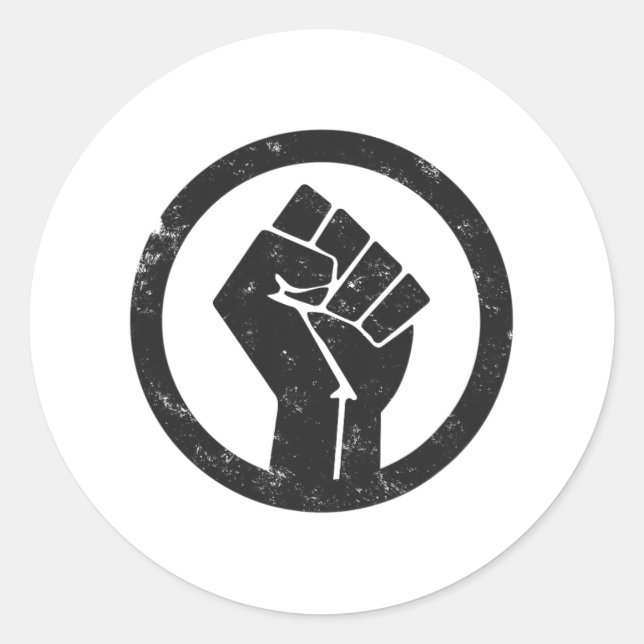 Simple Black Life Material Protest Power Fist Wide Classic Round Sticker (Front)