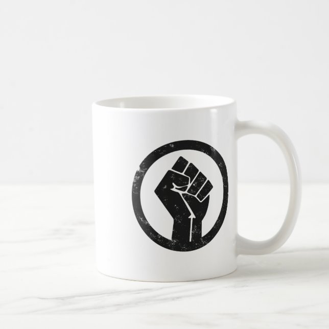 Simple Black Life Material Protest Power Fist Wide Coffee Mug (Right)