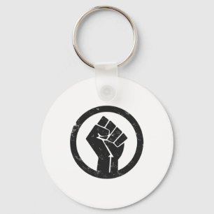 Simple Black Life Material Protest Power Fist Wide Key Ring