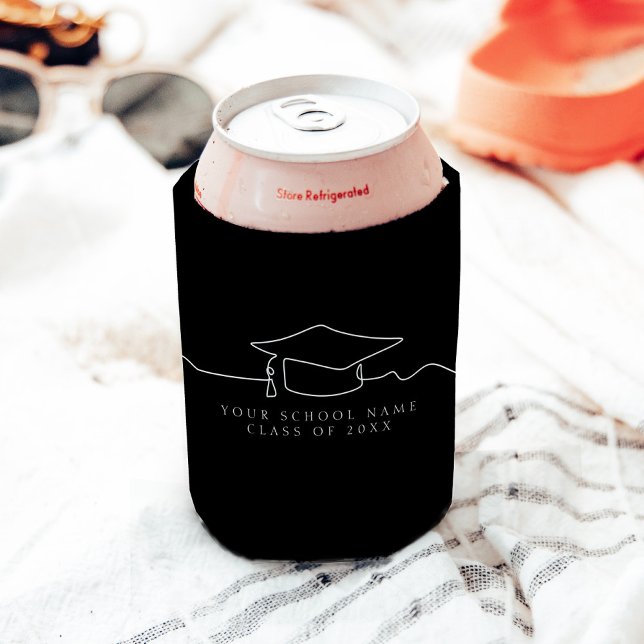 Simple Black Line Art Graduation Cap  Can Cooler (Creator Uploaded)