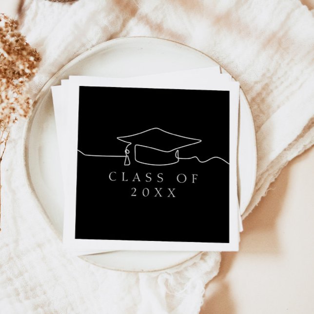 Simple Black Line Art Graduation Cap  Napkin (Creator Uploaded)