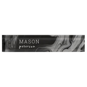 Simple Black Liquid Seamless Marble Personalized Nameplate